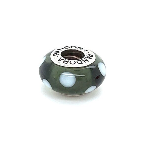 Pandora Grey White Dots Murano Glass Charm - Picture 1 of 4